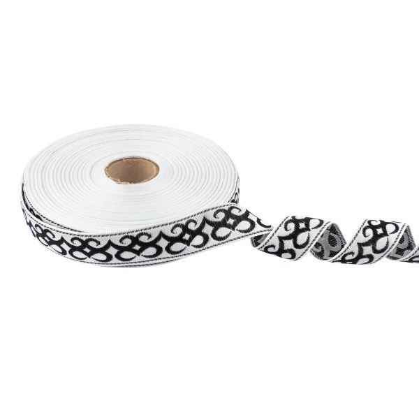 Лента (тесьма) жаккардовая 24.0 мм / 25 метров, Орнамент для северных народов, рис 9787 белый/черный (№4), Gamma С3772