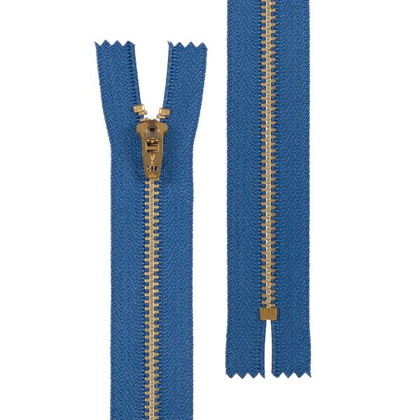 Молния металл джинсовая Т4 (4 мм) 1 зам., н/раз., 20 см, под латунь, 214 синий, Gamma JIN Y 4L