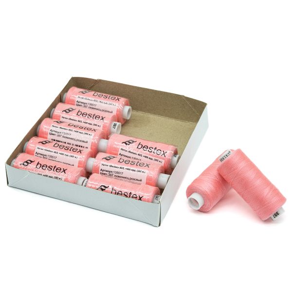 Нитки швейные бытовые Bestex 40/2, 365 м (400 ярд) / 10 кат., 397 розовый неон