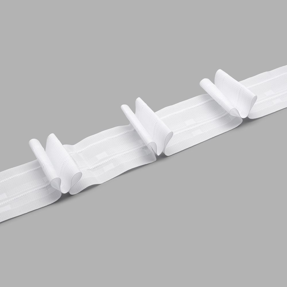 Лента (тесьма) шторная: сборка бантовая (1:2) 60 мм / 50 метров, (2 ряда петель, 2 шнура), белый, C93