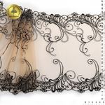 Кружево на сетке (вышитое) арт.T104 220мм цв.черный+телесный, правая уп.6,5м, Kruzhevo