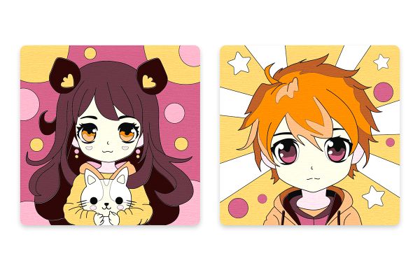 Картина по номерам Фрея PNBM-016, Милые анимешки, (на магните) 9х9 см