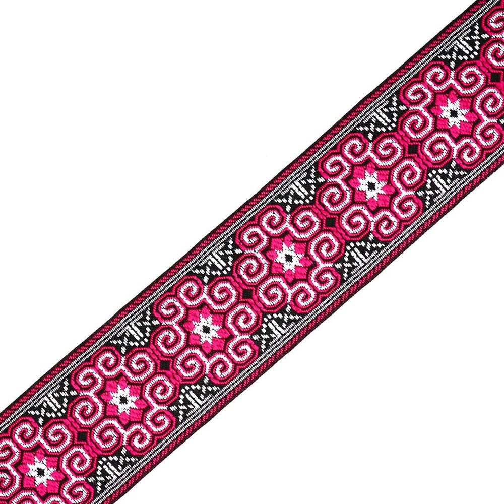 Лента (тесьма) жаккардовая 50.0 мм / 7 метров, черный/малиновый, 2182