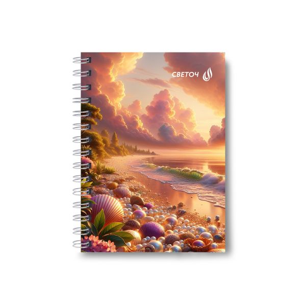 Записная книжка на гребне A6 80 л., 4 шт, клетка, Морской закат 01188, Светоч ЗК112