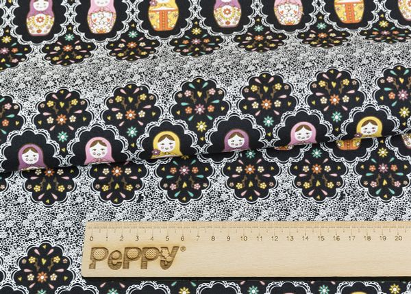 Ткань для пэчворка Peppy Крошки-матрешки, рулон 112 см / 5 метров, КМ-03 черный, Peppy