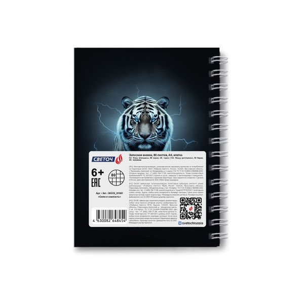 Записная книжка с твердым переплетом, матовая ламинация, на гребне A6 80 л. 4 шт клетка, Сила и смелость 01581, ЗК223 Светоч