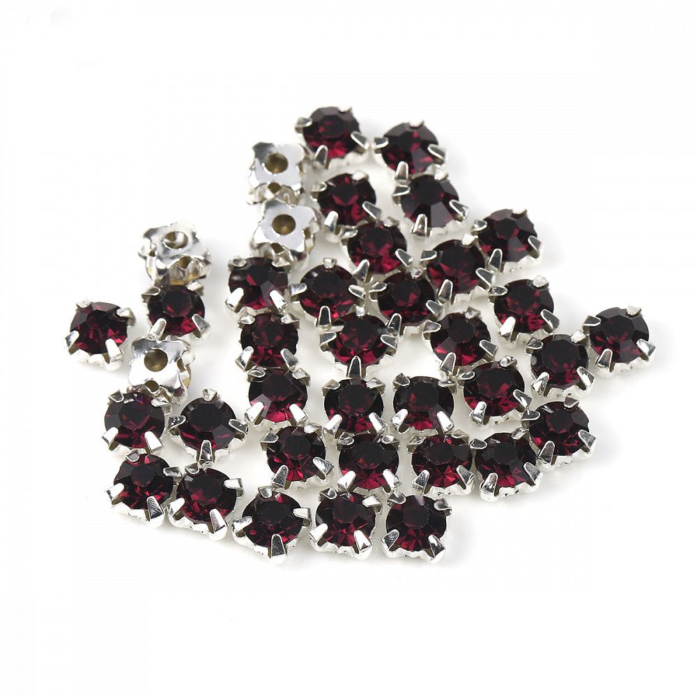 Стразы пришивные в цапах стекло MS.494.F, цв. т.фиолетовый 6 мм, уп. 720 шт