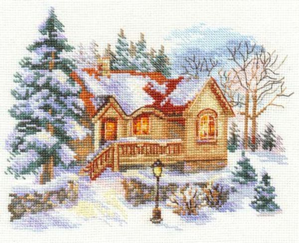 Набор для вышивания нитками Алиса, Февральский домик 18х14 см