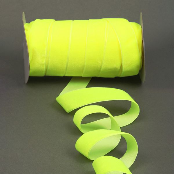 Лента бархатная (тесьма) 25.0 мм / 20±1 метров, LB25229F нейлон неоновый желтый