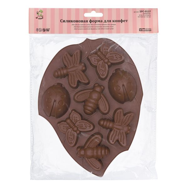 Форма силиконовая для конфет 27.8х21х3 см, насекомые -8 ячеек, S-Chief SPC-0137