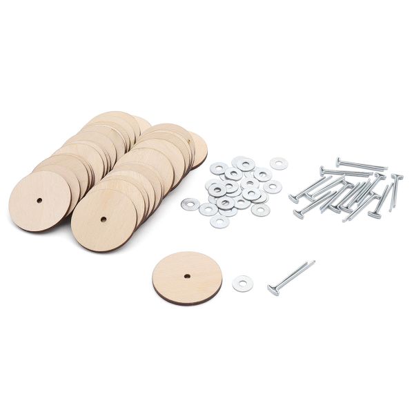 Набор креплений: диск из фанеры 40мм (30 шт), Т-шплинт 2,5х28мм (15 шт), шайба 4х12мм (30 шт)