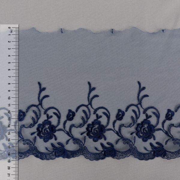 Кружево на сетке 190 мм / 10 м, т.синий, Gamma GKM-1901