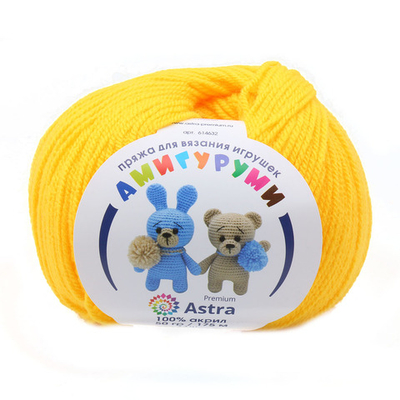 Пряжа Astra Premium (Астра Премиум) Амигуруми / уп.6 мот. по 50 г, 175 м, 104 желтый