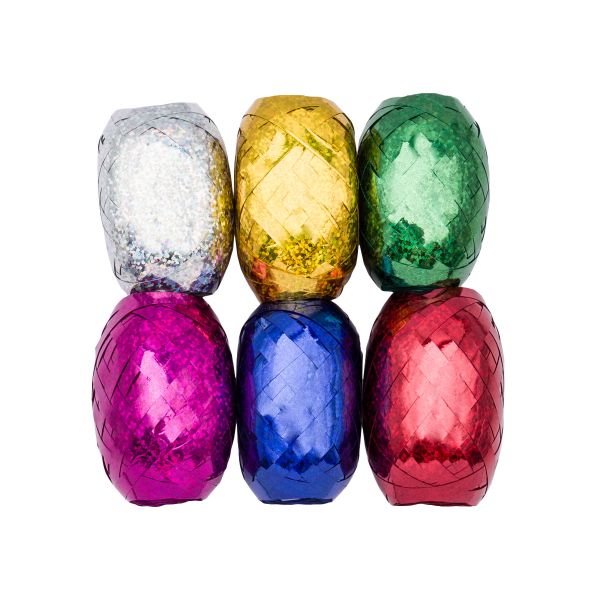 Лента упаковочная с блестками 5 мм / 10 метров, 6 цветных бобин, 2AR23020