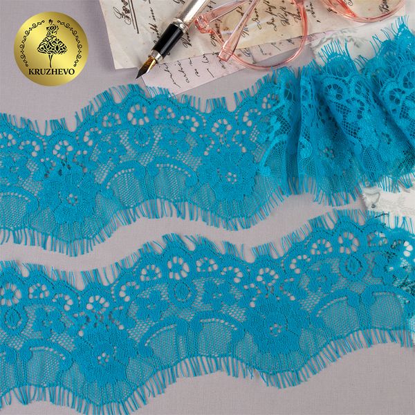 Кружево шантильи (реснички) 80 мм, диз. 823, цв.207 ярк.голубой, уп. 30 м, по 3 м, Kruzhevo