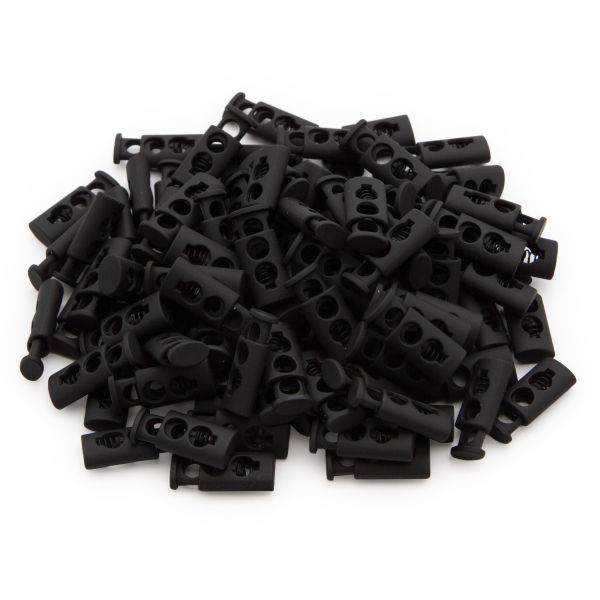 Фиксатор (зажим) для шнура пластик 2 отв., ⌀4.0 мм, 10х23 мм, черная резина, 100 шт