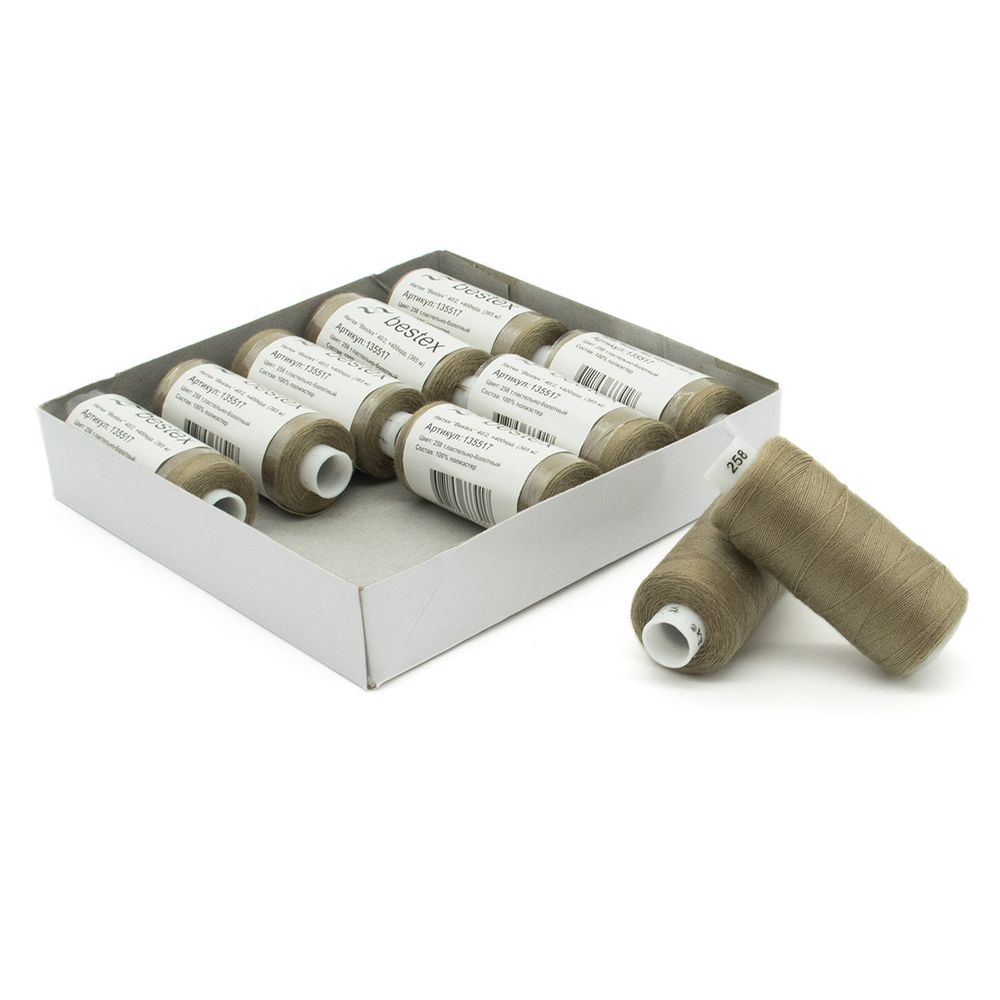 Нитки швейные бытовые Bestex 40/2, 365 м (400 ярд) / 10 кат., 258 цинковый серый
