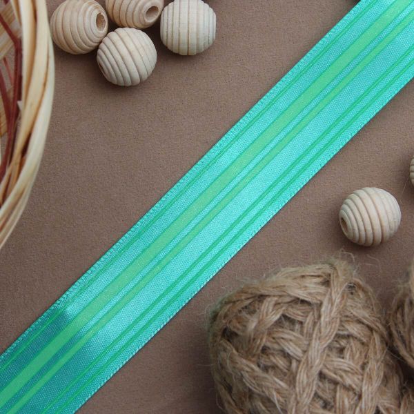 Лента атласная с рисунком 25.0 мм / 3 метра, Горизонталь (зеленый), Globus