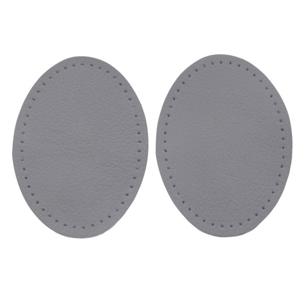 Заплатки пришивные из кожи, овал 6х8,2см с перфорацией, 2 шт, 100% кожа, 07 серый, 9114