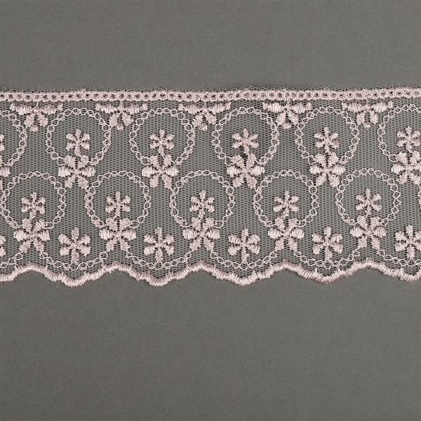 Кружево на сетке 60 мм, 9 м, розовая пудра, Kruzhevo