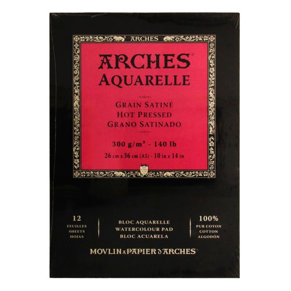 Альбом для акварели HP Watercolour 100% хлопок 300 г/м², 36х26 см, склейка с одной стороны 12 л, сатиновое зерно, Arches A1795098