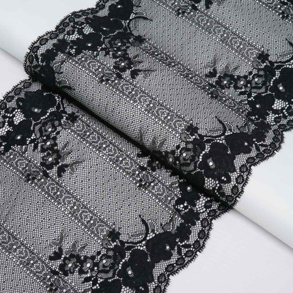 Кружево бельевое эластичное 220 мм / 2.5 метра, цвет черный