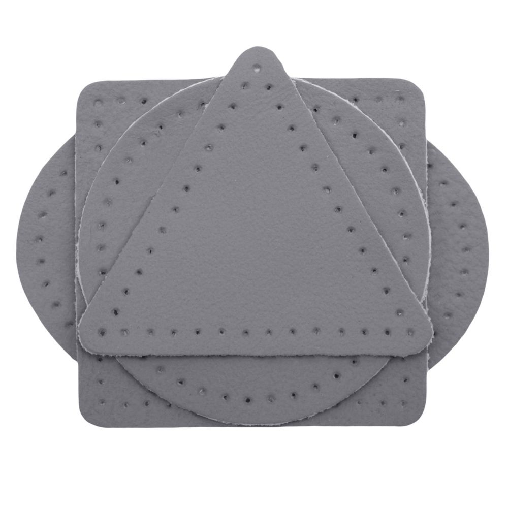 Набор заплаток пришивных из кожи, круг, квадрат, треугольник, овал 6см, с перфорацией, 4 шт (07 серый), 9723