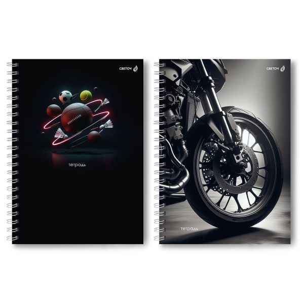 Тетрадь ученическая общая, выборочный УФ лак, A4 80 л. на гребне 65 г/м², белизна 100 %, 4 шт, клетка, 01242 Спорт без границ, Светоч Т128