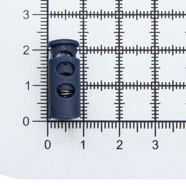 Фиксатор (зажим) для шнура пластик 2 отв., ⌀4.0 мм, 9х22 мм, цилиндр, ПП, т.синий, 100 шт