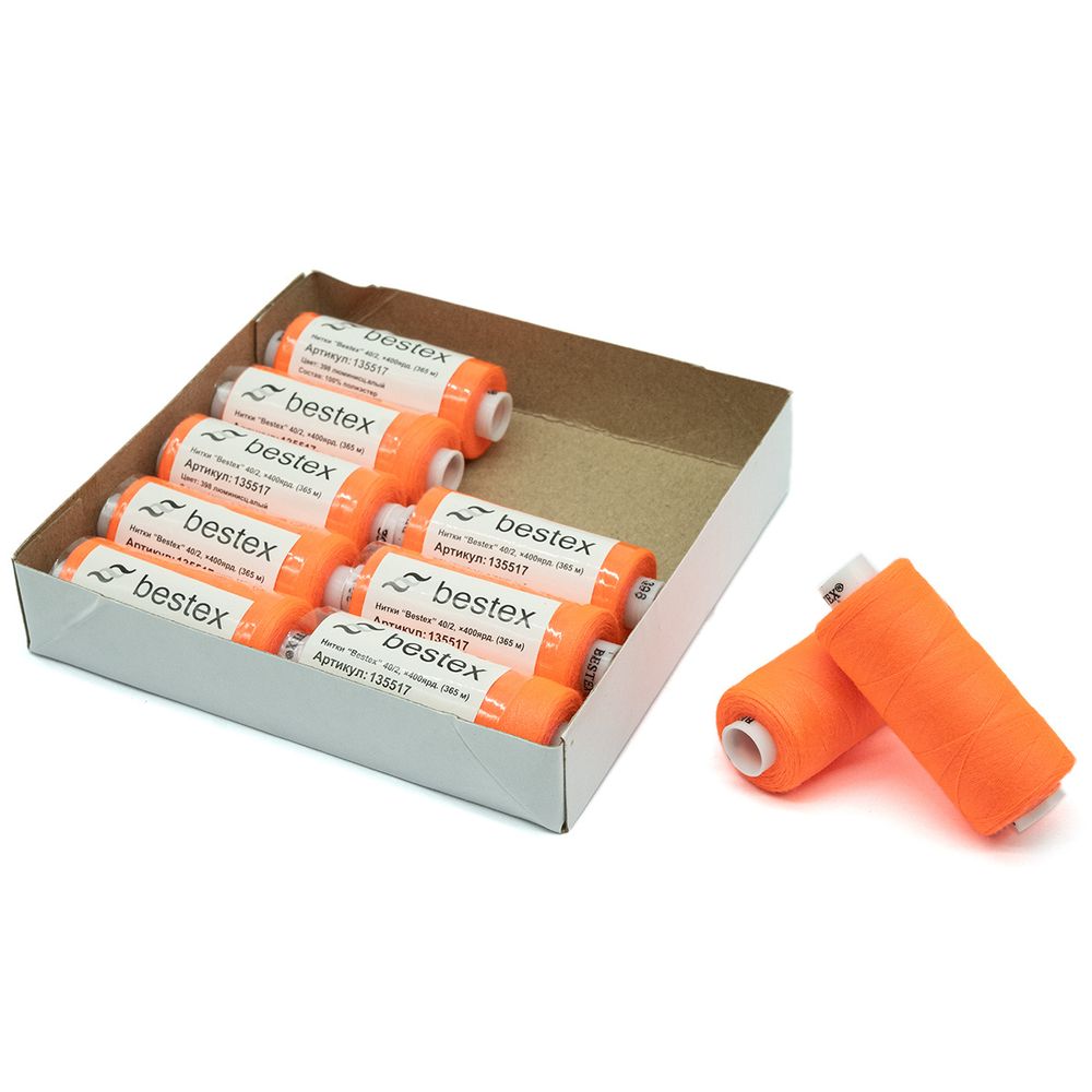 Нитки швейные бытовые Bestex 40/2, 365 м (400 ярд) / 10 кат., 398 коралловый неон