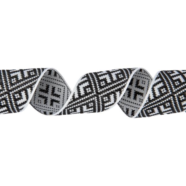 Лента (тесьма) жаккардовая 32.0 мм / 25 метров, Орнамент для северных народов, рис 9894 белый/черный, Gamma С3774