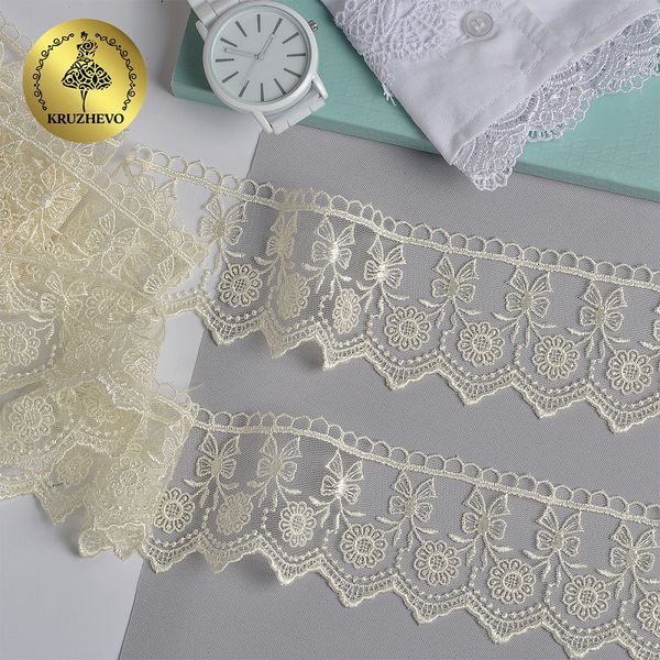 Кружево на сетке 55 мм, диз. 192, цв.02 молочный, уп. 9 м, Kruzhevo