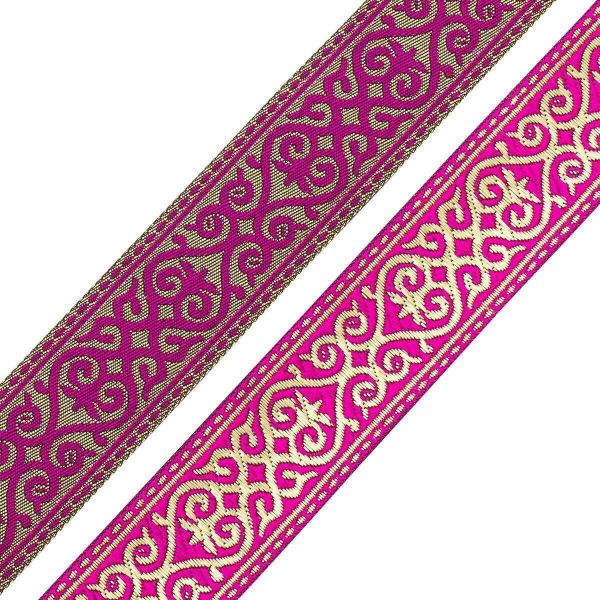Лента (тесьма) жаккардовая 33.0 мм / 7.32 метра, цикламен, 7222