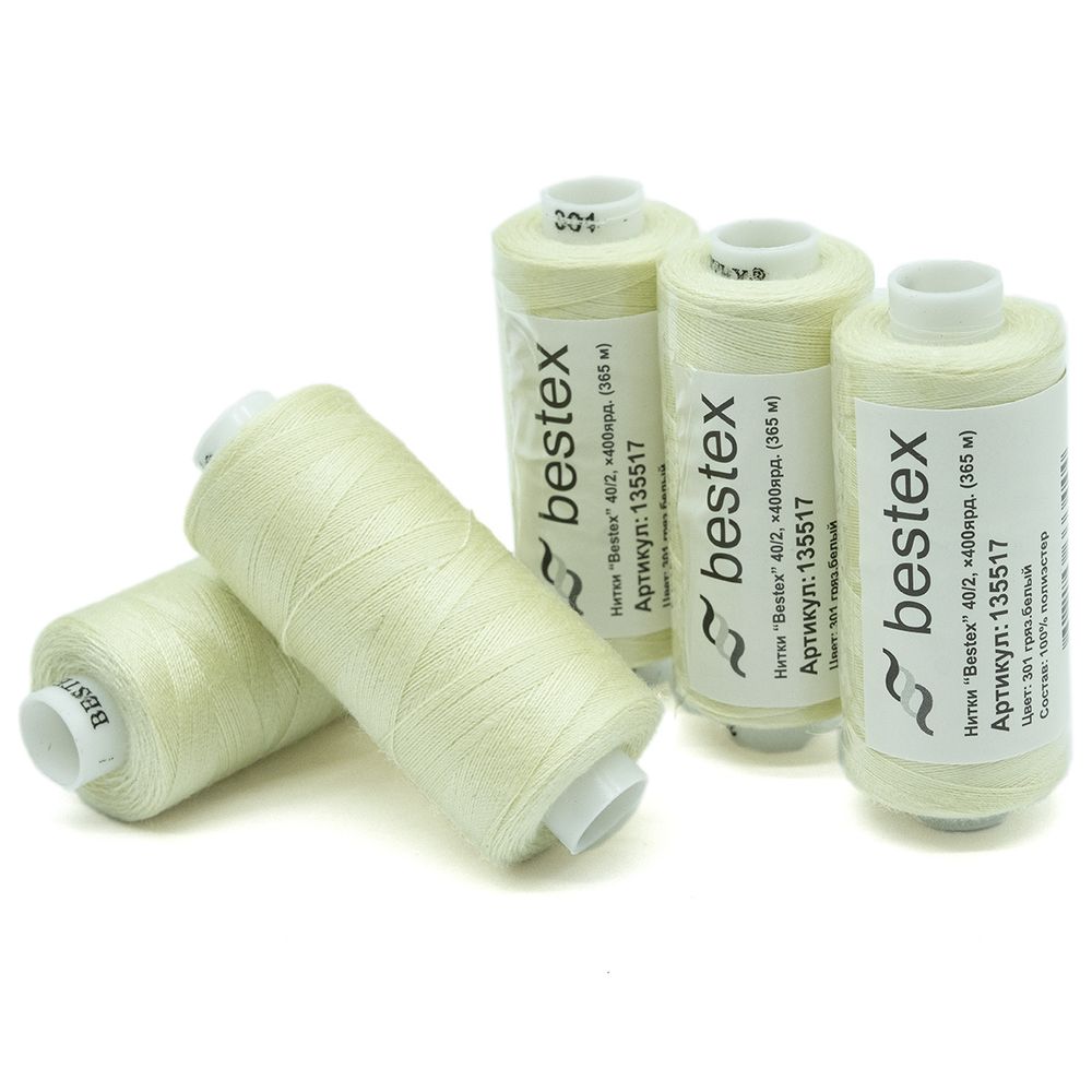 Нитки швейные бытовые Bestex 40/2, 365 м (400 ярд) / 10 кат., 301 античный белый