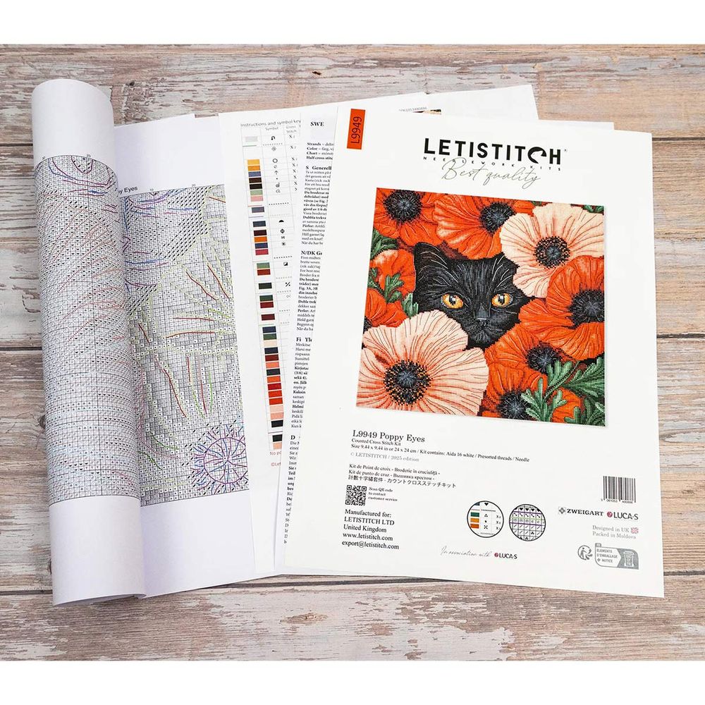 Набор для вышивания нитками LetiStitch L9949, Маковые глазки 24х24см
