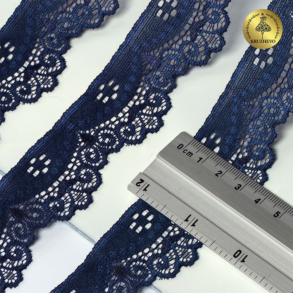Кружево эластичное (стрейч) 35 мм, 1809, цв.S058 синий сапфир уп.50м, Kruzhevo