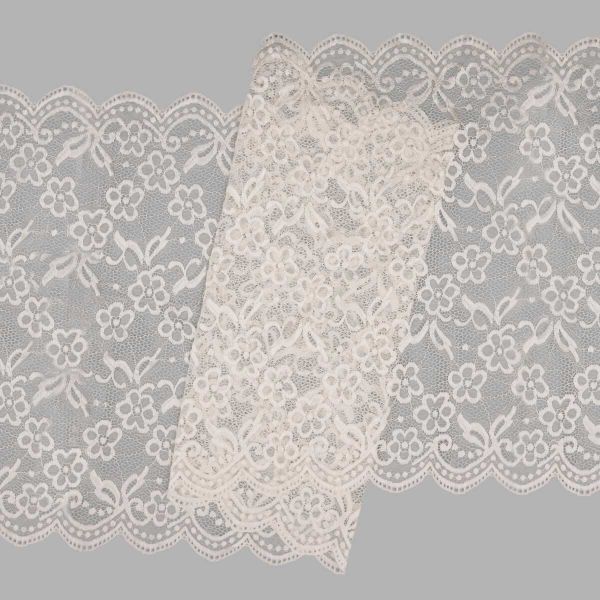 Кружево бельевое эластичное 400 мм / 13.72 м, цв. C571 молочный
