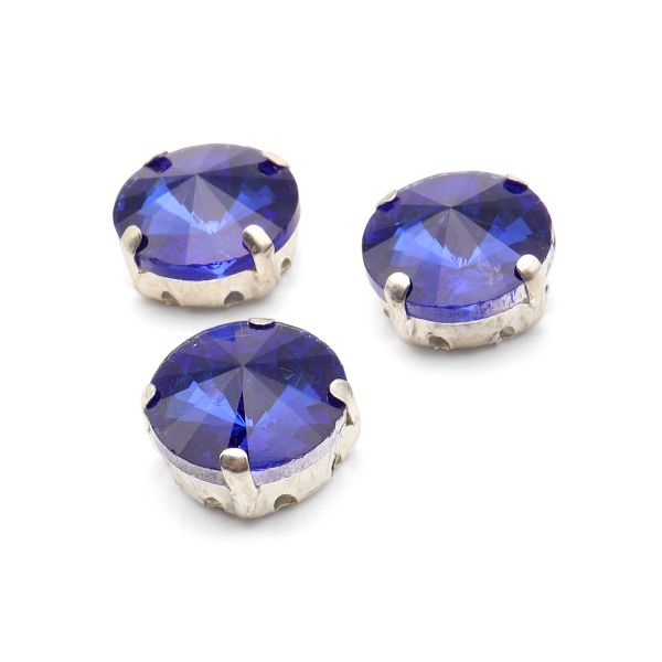 Хрустальные стразы в цапах круглой формы, сапфир 12 мм, 3 шт. Astra&Craft, РЦ014НН12