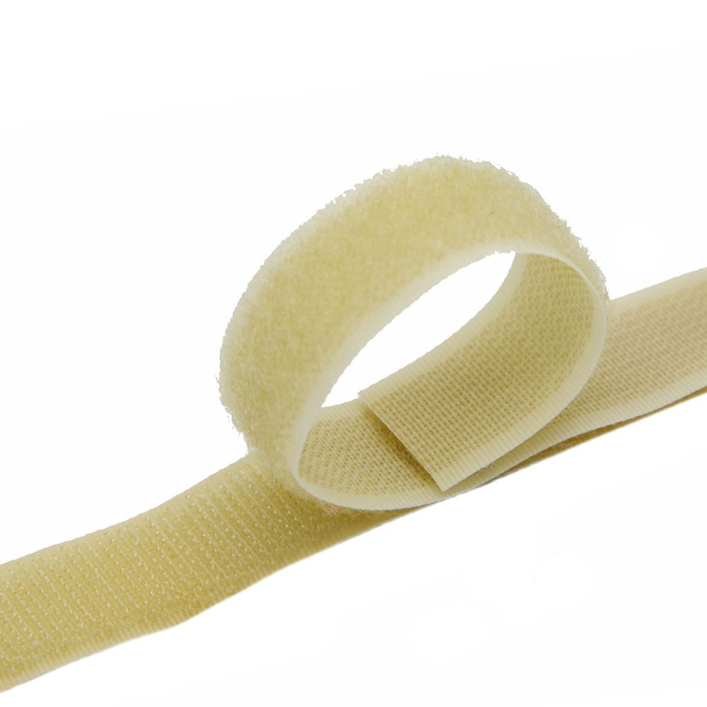 Лента контактная липучка фасовка (велкро) пришивная 20 мм / 25 см, 25 молоко, ПАРА (крючок+петля), Hobby&Pro, качество "A"