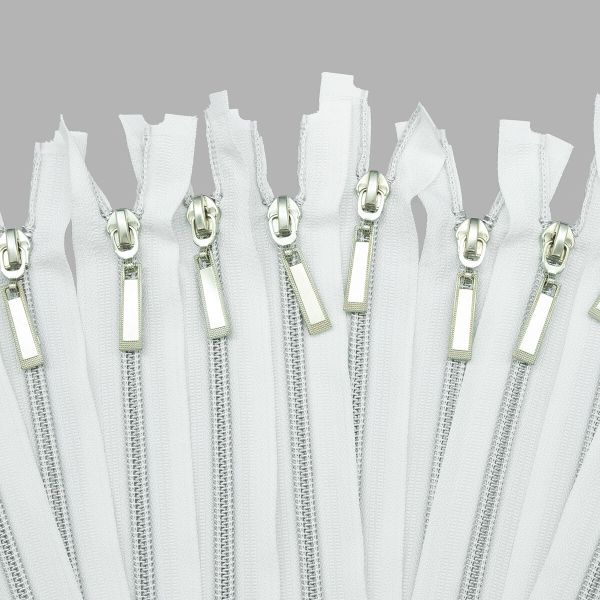 Молния спираль (витая) Т7 (7 мм) 1 зам., разъем., 60 см, никель / белый, 10 шт