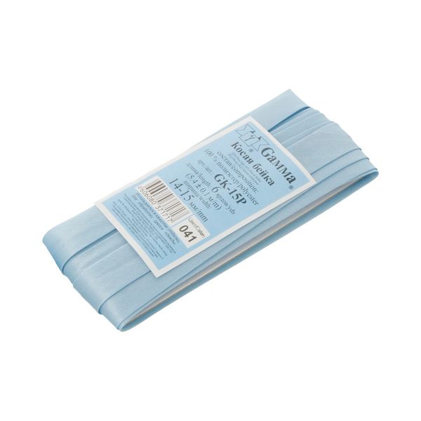 Косая бейка атласная 15 мм / 5 шт по 5.4 метра, №041 голубой, Gamma GK-15P