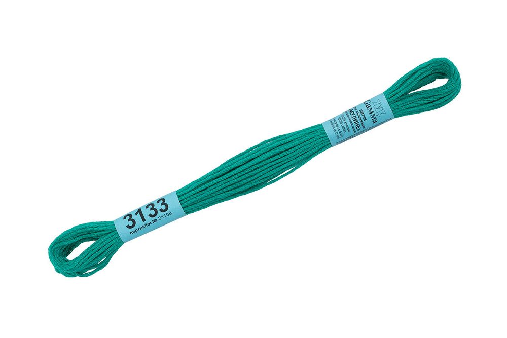 Мулине Gamma 100% хлопок, цв.3133 т.т.бирюзовый, 24 мотка по 8 метров