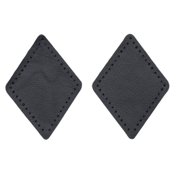 Заплатки пришивные из кожи, ромб 6х8,4см с перфорацией, 2 шт, 100% кожа, 01 черный, 9115