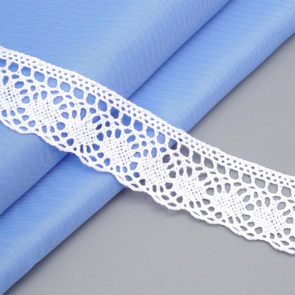 Кружево вязаное (тесьма) хлопковое 25 мм / 25 метров, одностор. (01 белый)