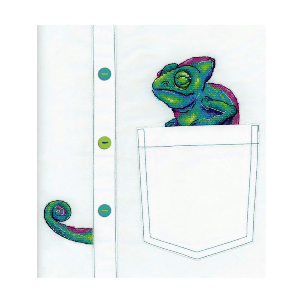 Набор для вышивания нитками МП Студия, Любопытный хамелеон 7х8см