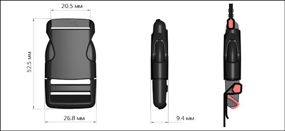 Фастекс (пряжка трезубец) пластик 20 мм, 500 шт, FQ20 черный, нагр.40 кг
