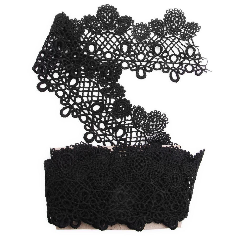 Кружево гипюр (плетёное) 95 мм / 3 метра, матовое, C580 черный