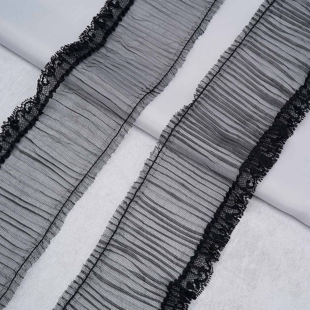 Кружево плиссированное 95 мм, / 45.72 метра, складка плиссе, цв. черный