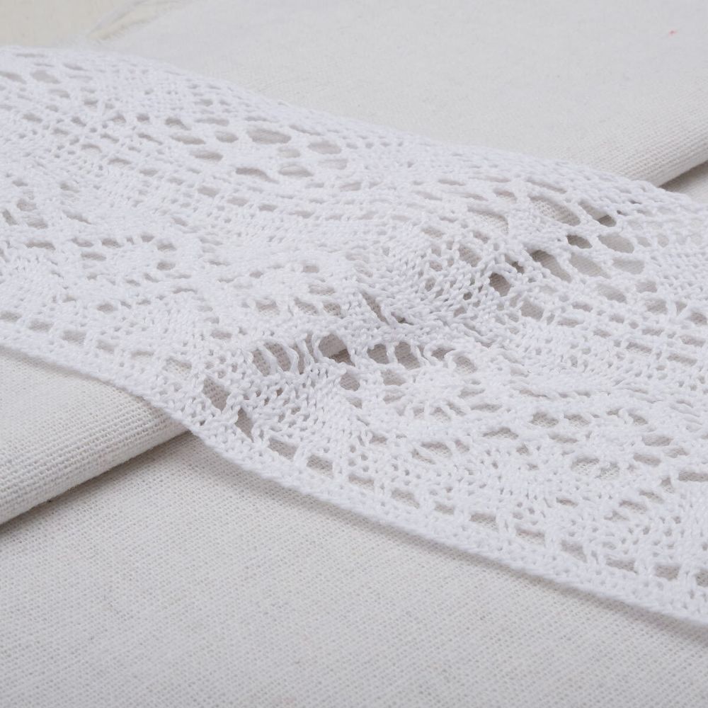 Кружево вязаное (тесьма) хлопковое 100 мм / 25 метров, рис100.01.172 (белый) С3749Г17