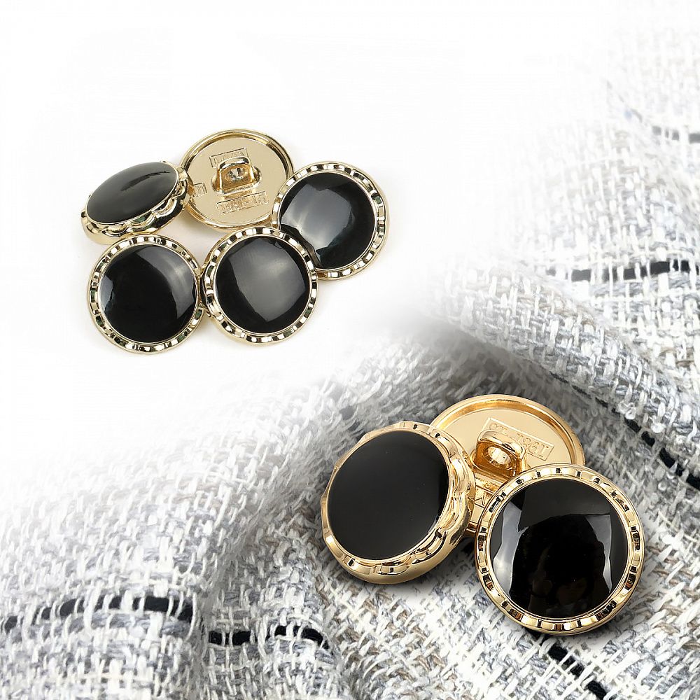 Пуговицы на ножке металлические 24L=15мм, С-MP33 цв.золото/черный, 5 шт